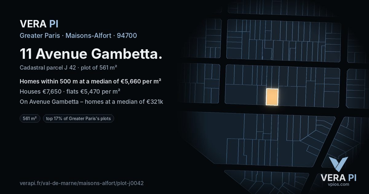11 Avenue Gambetta, Maisons-Alfort at night – the plot lit, the parcels around coloured by the prices near them