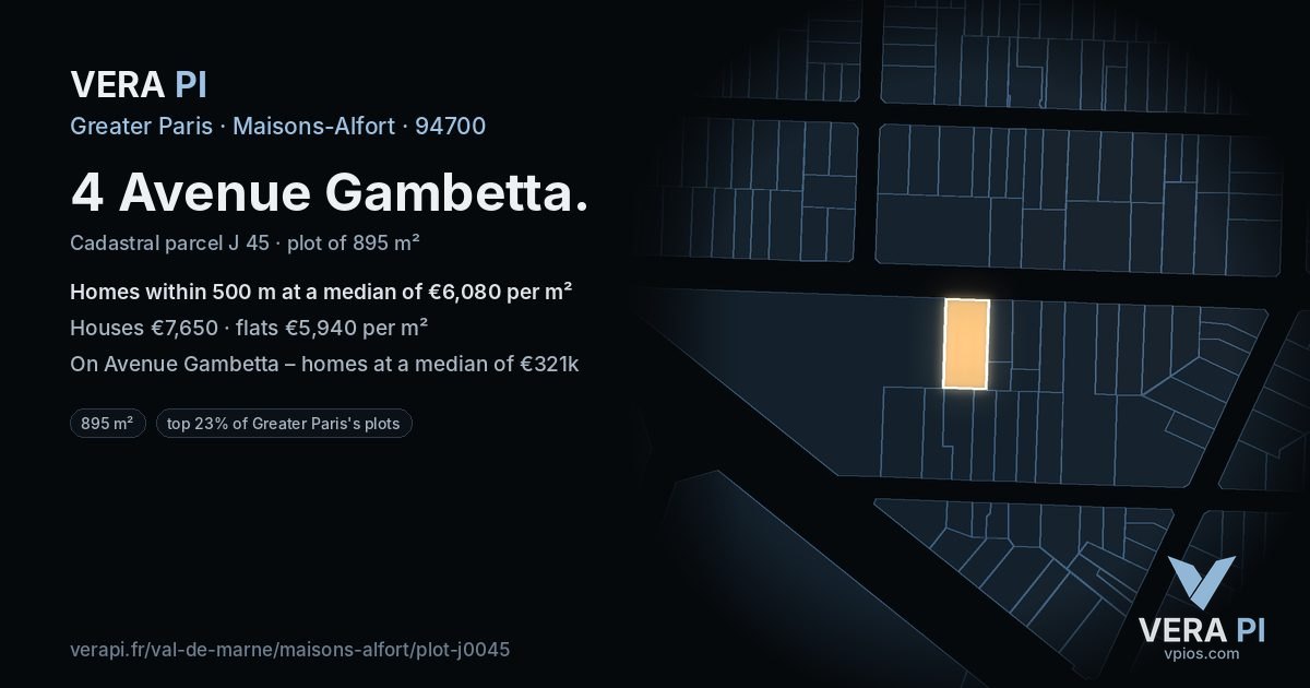4 Avenue Gambetta, Maisons-Alfort at night – the plot lit, the parcels around coloured by the prices near them