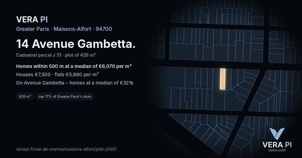 14 Avenue Gambetta, Maisons-Alfort at night – the plot lit, the parcels around coloured by the prices near them