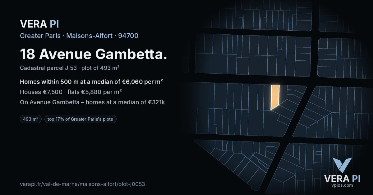 18 Avenue Gambetta, Maisons-Alfort at night – the plot lit, the parcels around coloured by the prices near them
