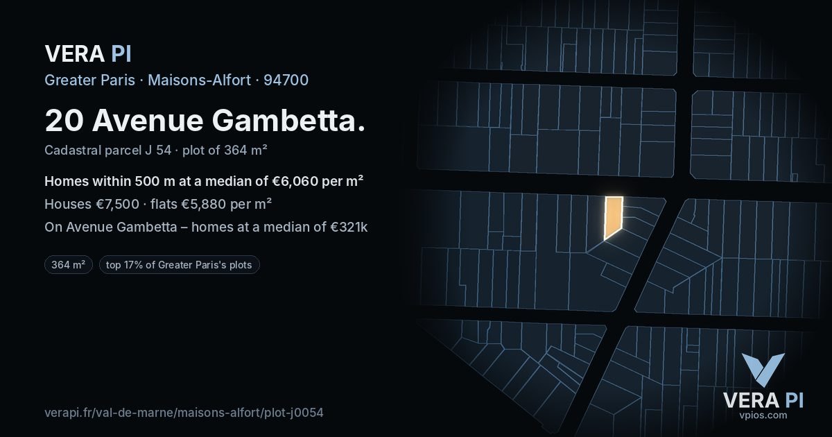 20 Avenue Gambetta, Maisons-Alfort at night – the plot lit, the parcels around coloured by the prices near them