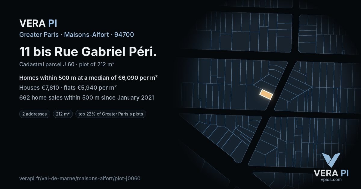11 bis Rue Gabriel Péri, Maisons-Alfort at night – the plot lit, the parcels around coloured by the prices near them