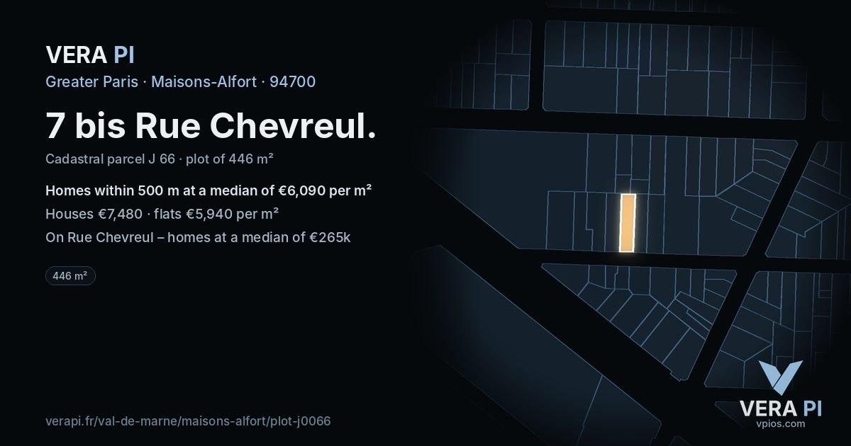 7 bis Rue Chevreul, Maisons-Alfort at night – the plot lit, the parcels around coloured by the prices near them