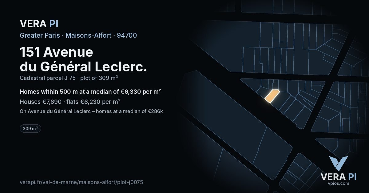 151 Avenue du Général Leclerc, Maisons-Alfort at night – the plot lit, the parcels around coloured by the prices near them