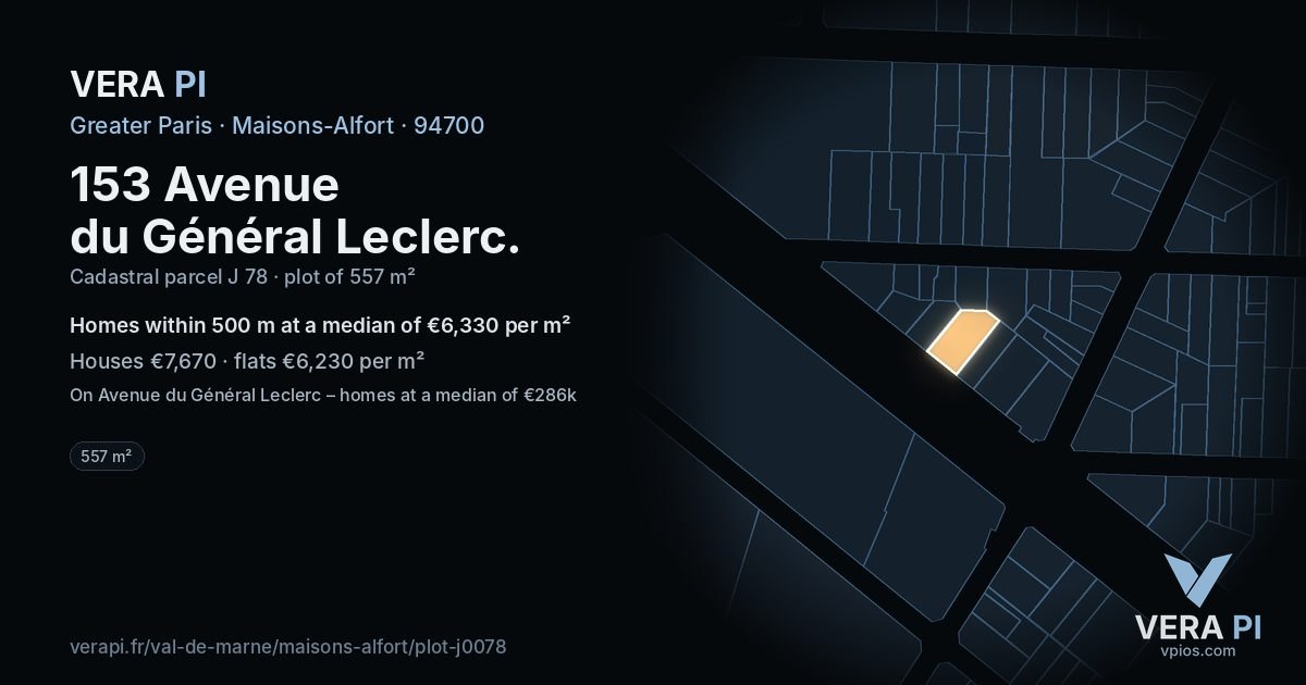 153 Avenue du Général Leclerc, Maisons-Alfort at night – the plot lit, the parcels around coloured by the prices near them