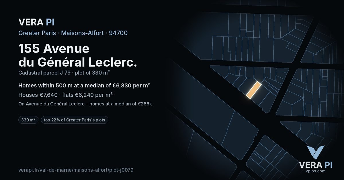 155 Avenue du Général Leclerc, Maisons-Alfort at night – the plot lit, the parcels around coloured by the prices near them