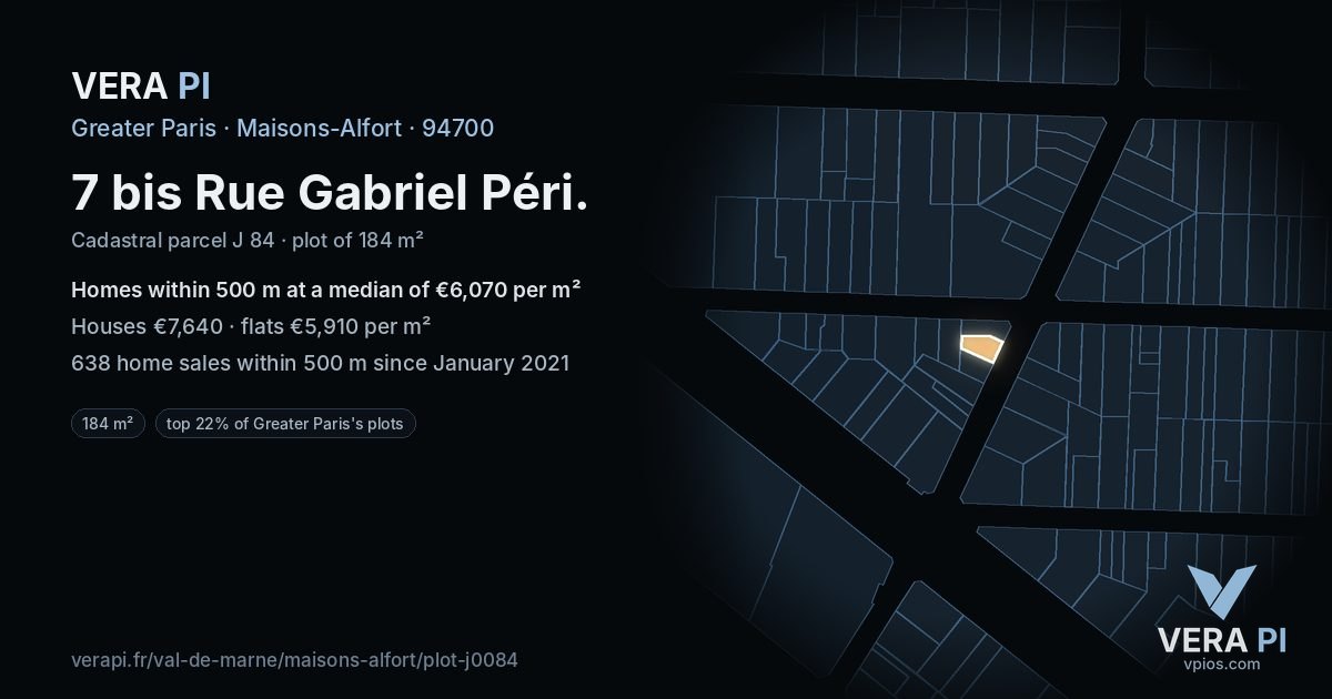 7 bis Rue Gabriel Péri, Maisons-Alfort at night – the plot lit, the parcels around coloured by the prices near them