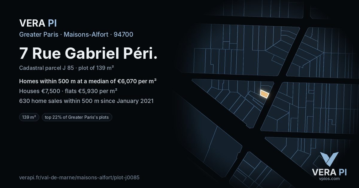 7 Rue Gabriel Péri, Maisons-Alfort at night – the plot lit, the parcels around coloured by the prices near them