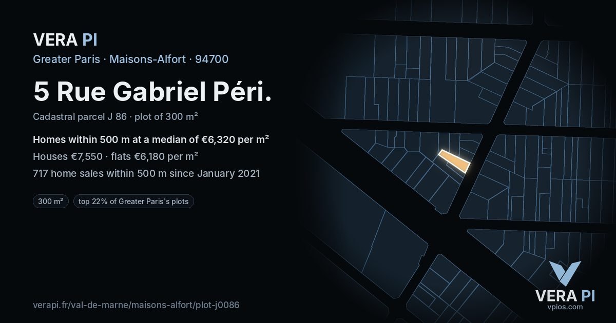 5 Rue Gabriel Péri, Maisons-Alfort at night – the plot lit, the parcels around coloured by the prices near them