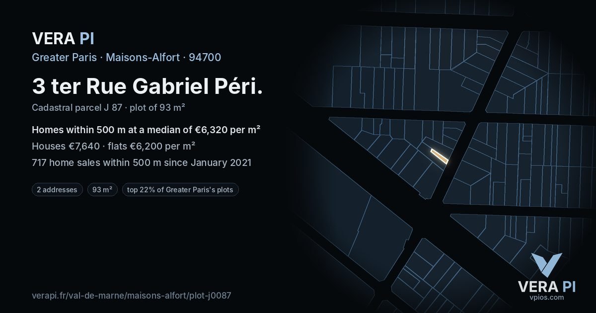 3 ter Rue Gabriel Péri, Maisons-Alfort at night – the plot lit, the parcels around coloured by the prices near them