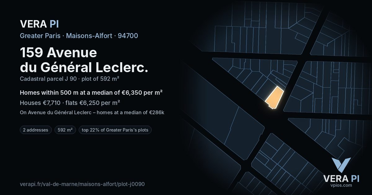 159 Avenue du Général Leclerc, Maisons-Alfort at night – the plot lit, the parcels around coloured by the prices near them
