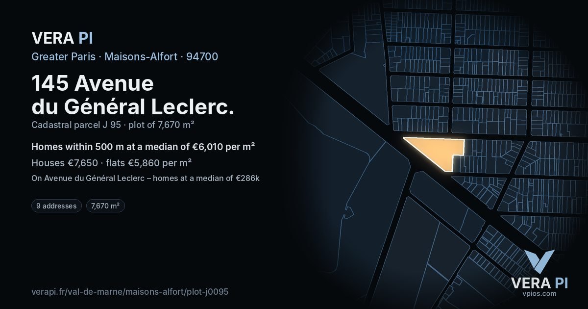 145 Avenue du Général Leclerc, Maisons-Alfort at night – the plot lit, the parcels around coloured by the prices near them