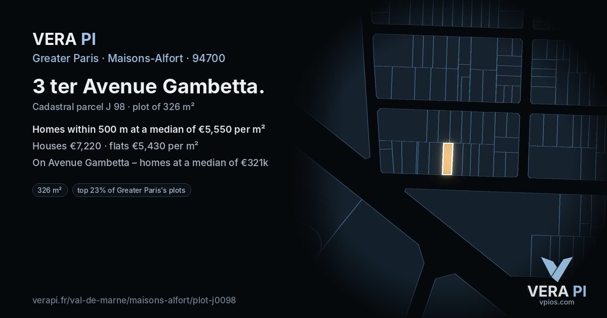 3 ter Avenue Gambetta, Maisons-Alfort at night – the plot lit, the parcels around coloured by the prices near them