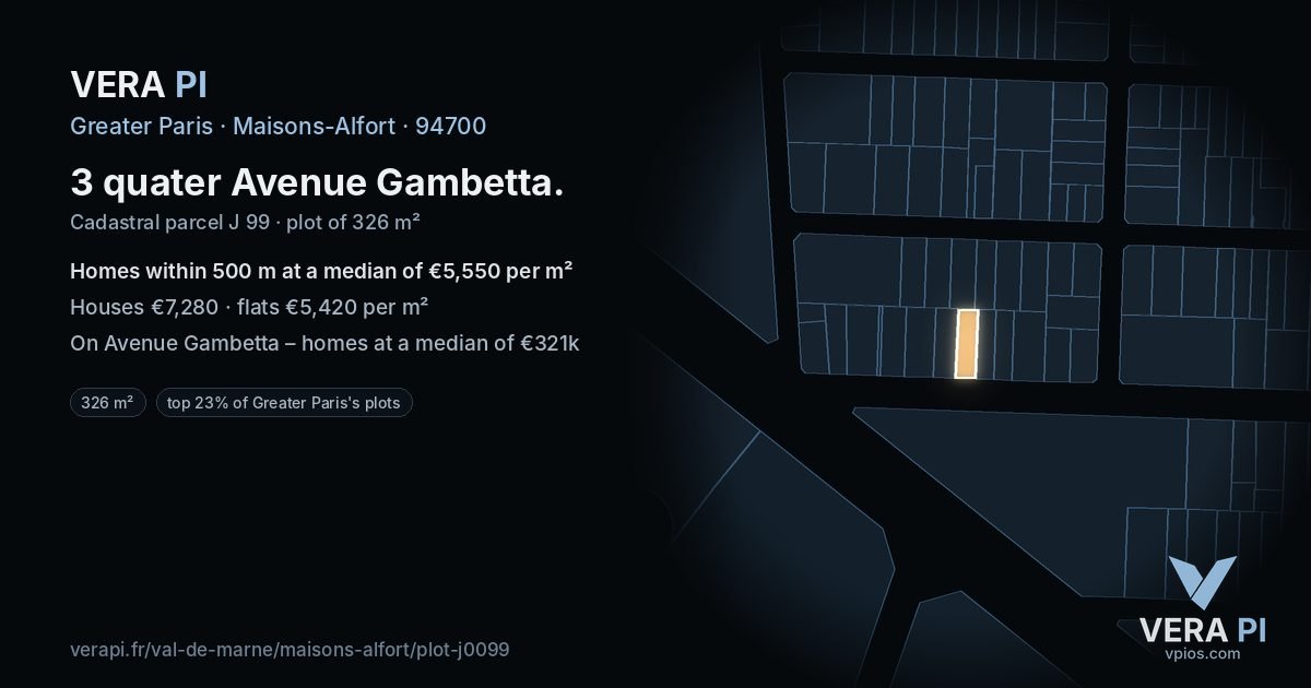 3 quater Avenue Gambetta, Maisons-Alfort at night – the plot lit, the parcels around coloured by the prices near them