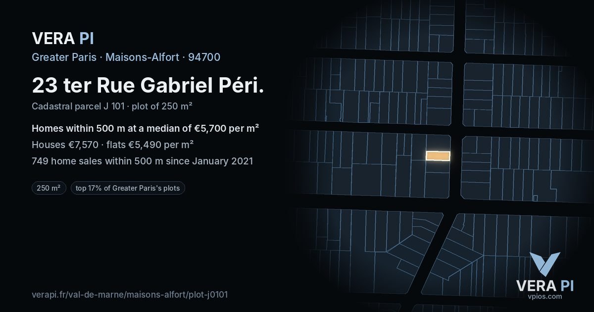 23 ter Rue Gabriel Péri, Maisons-Alfort at night – the plot lit, the parcels around coloured by the prices near them