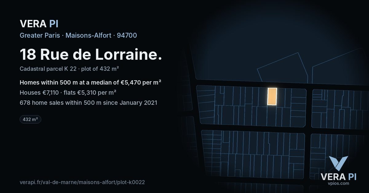 18 Rue de Lorraine, Maisons-Alfort at night – the plot lit, the parcels around coloured by the prices near them