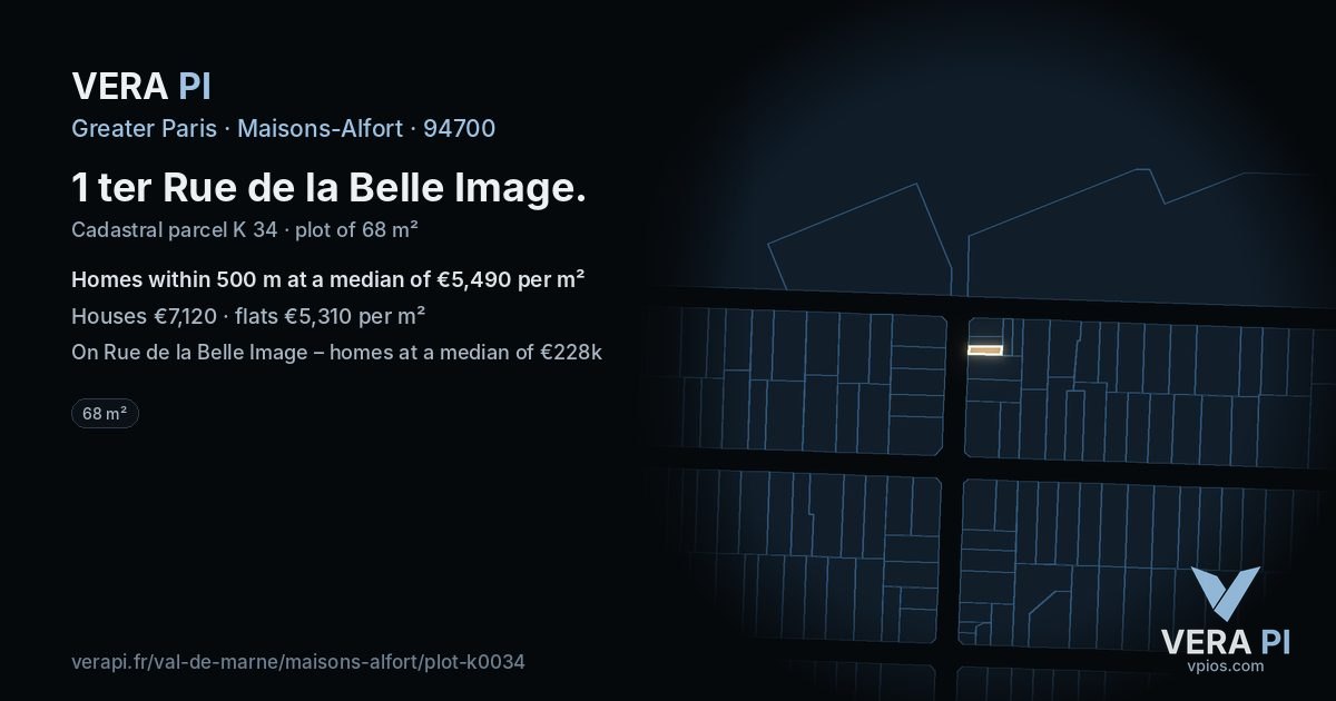 1 ter Rue de la Belle Image, Maisons-Alfort at night – the plot lit, the parcels around coloured by the prices near them