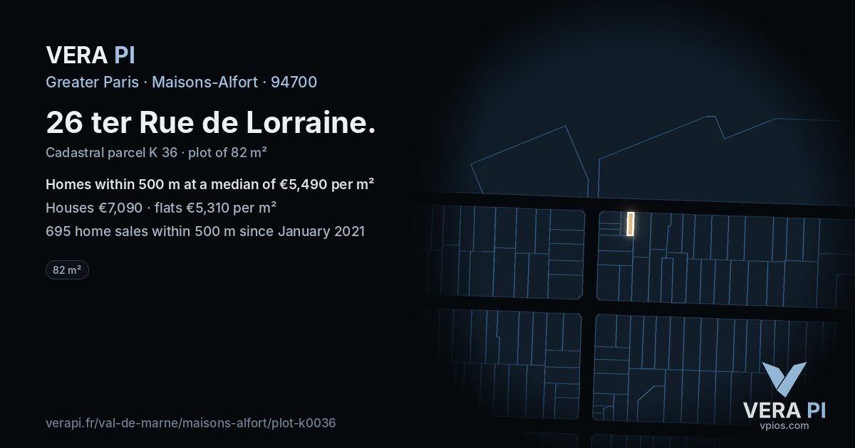 26 ter Rue de Lorraine, Maisons-Alfort at night – the plot lit, the parcels around coloured by the prices near them