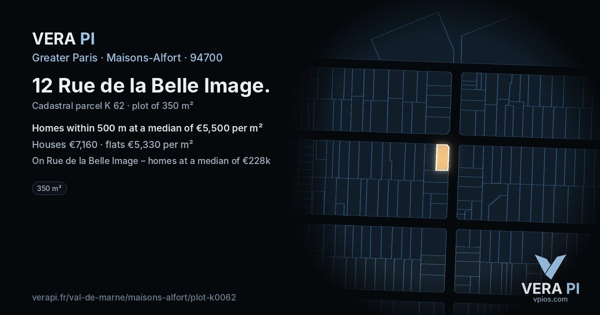 12 Rue de la Belle Image, Maisons-Alfort at night – the plot lit, the parcels around coloured by the prices near them