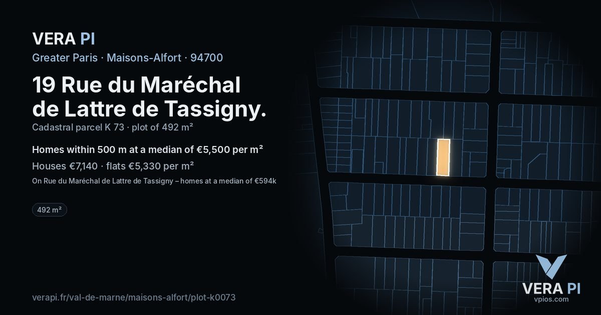 19 Rue du Maréchal de Lattre de Tassigny, Maisons-Alfort at night – the plot lit, the parcels around coloured by the prices near them
