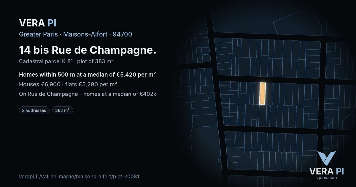 14 bis Rue de Champagne, Maisons-Alfort at night – the plot lit, the parcels around coloured by the prices near them