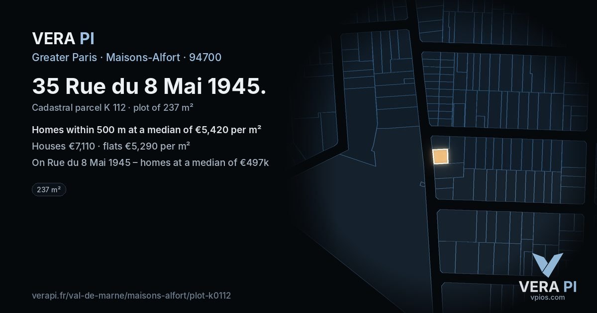 35 Rue du 8 Mai 1945, Maisons-Alfort at night – the plot lit, the parcels around coloured by the prices near them