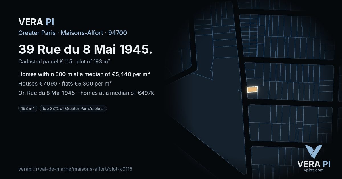 39 Rue du 8 Mai 1945, Maisons-Alfort at night – the plot lit, the parcels around coloured by the prices near them