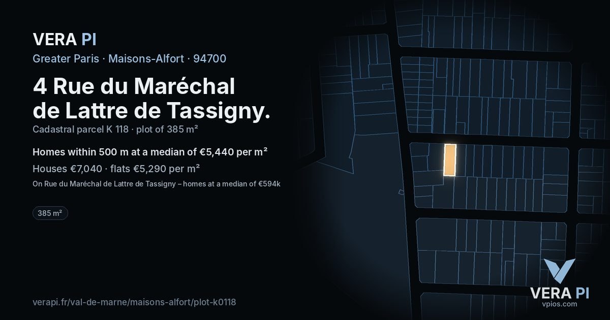 4 Rue du Maréchal de Lattre de Tassigny, Maisons-Alfort at night – the plot lit, the parcels around coloured by the prices near them