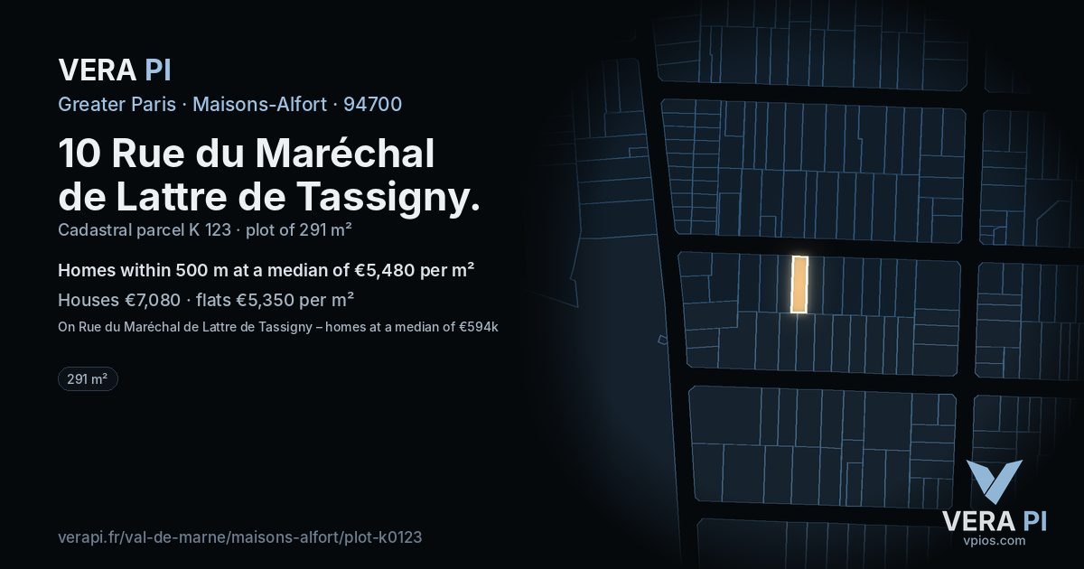 10 Rue du Maréchal de Lattre de Tassigny, Maisons-Alfort at night – the plot lit, the parcels around coloured by the prices near them