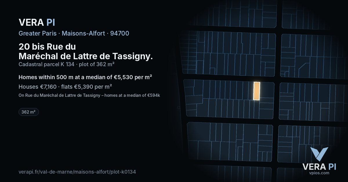 20 bis Rue du Maréchal de Lattre de Tassigny, Maisons-Alfort at night – the plot lit, the parcels around coloured by the prices near them