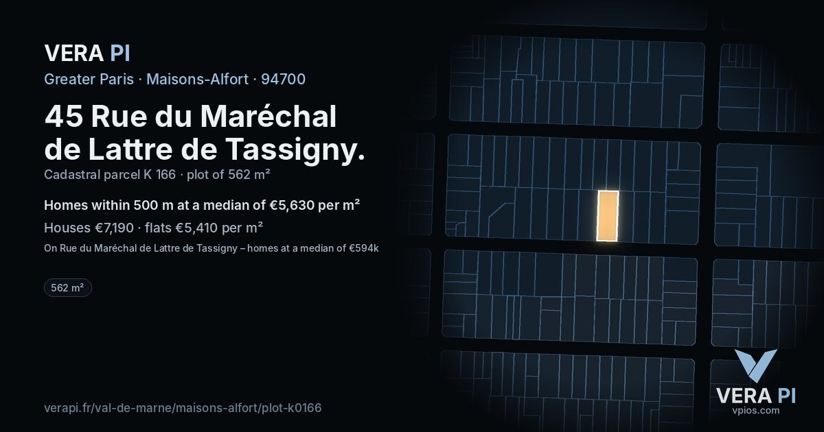45 Rue du Maréchal de Lattre de Tassigny, Maisons-Alfort at night – the plot lit, the parcels around coloured by the prices near them