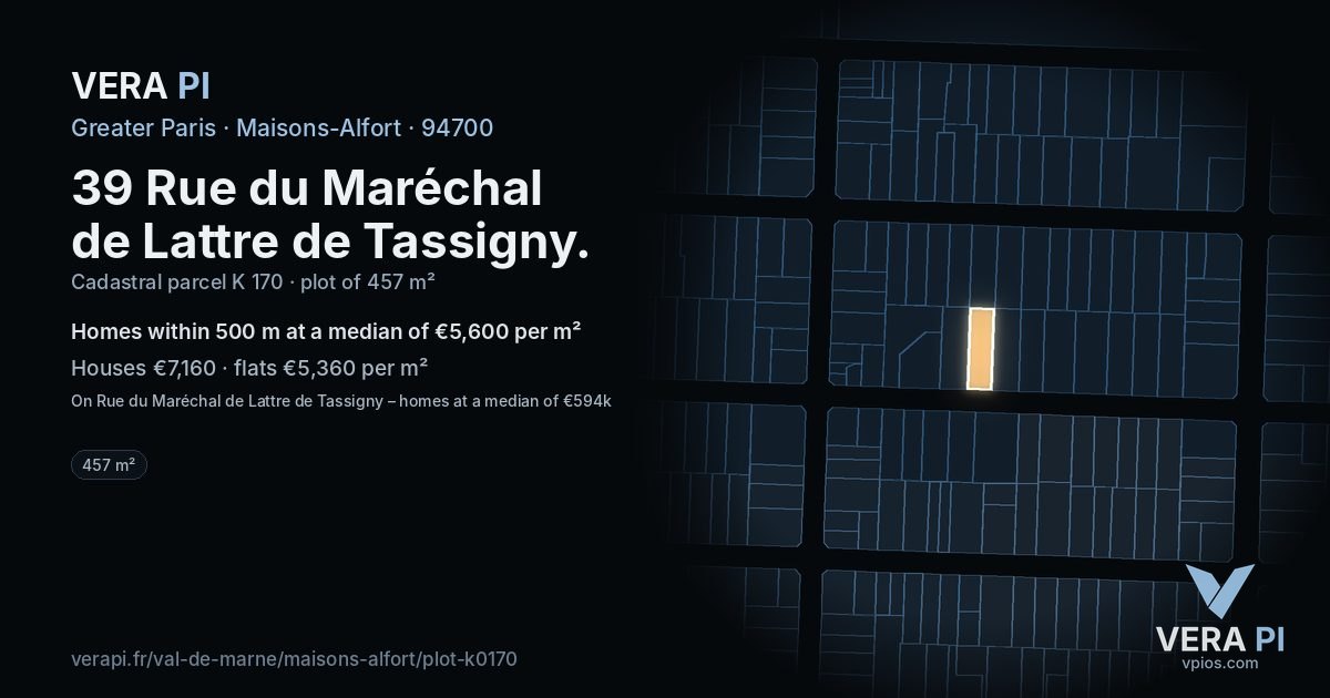 39 Rue du Maréchal de Lattre de Tassigny, Maisons-Alfort at night – the plot lit, the parcels around coloured by the prices near them