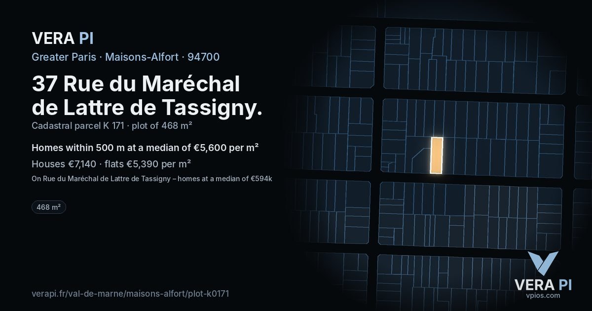 37 Rue du Maréchal de Lattre de Tassigny, Maisons-Alfort at night – the plot lit, the parcels around coloured by the prices near them