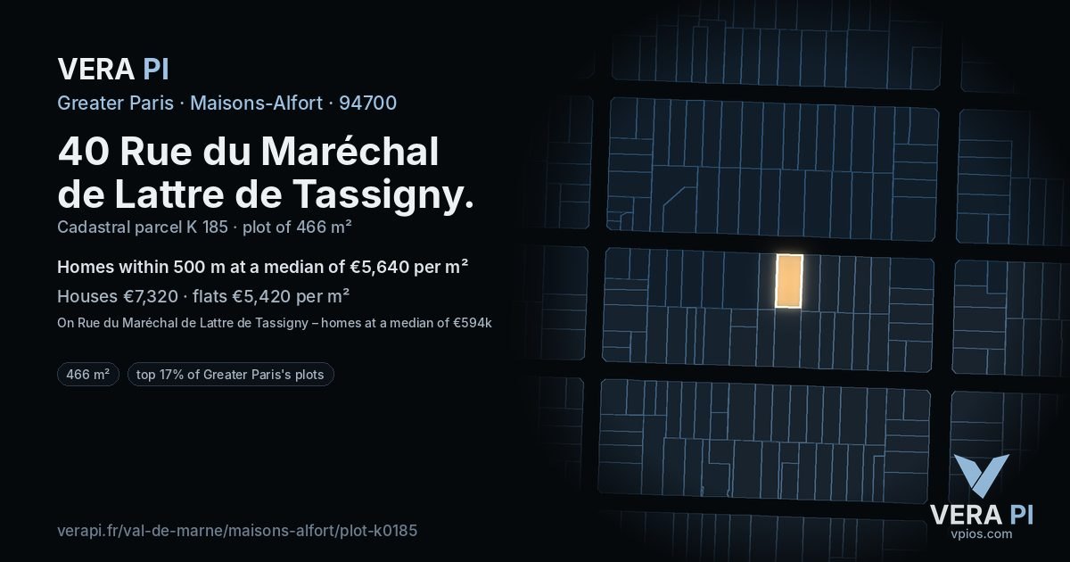 40 Rue du Maréchal de Lattre de Tassigny, Maisons-Alfort at night – the plot lit, the parcels around coloured by the prices near them