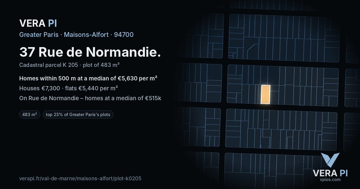 37 Rue de Normandie, Maisons-Alfort at night – the plot lit, the parcels around coloured by the prices near them