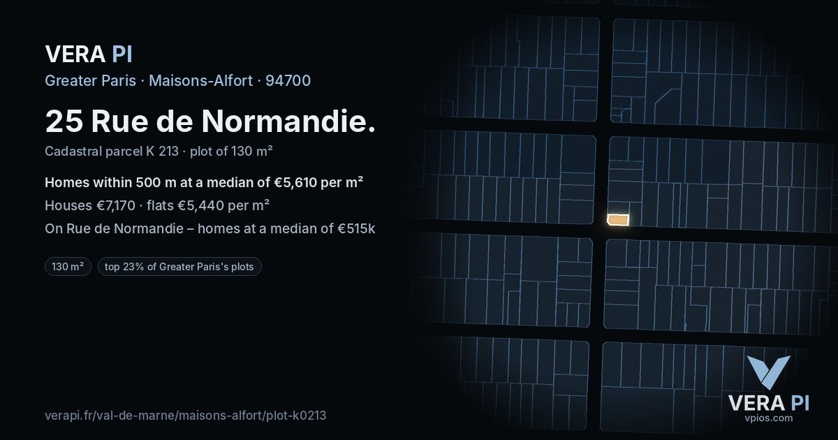 25 Rue de Normandie, Maisons-Alfort at night – the plot lit, the parcels around coloured by the prices near them