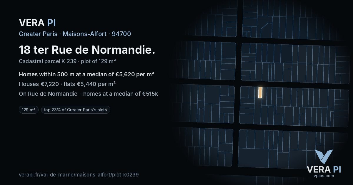 18 ter Rue de Normandie, Maisons-Alfort at night – the plot lit, the parcels around coloured by the prices near them