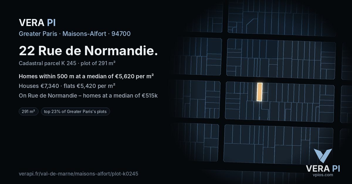 22 Rue de Normandie, Maisons-Alfort at night – the plot lit, the parcels around coloured by the prices near them
