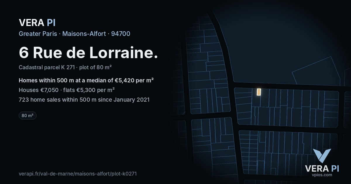 6 Rue de Lorraine, Maisons-Alfort at night – the plot lit, the parcels around coloured by the prices near them