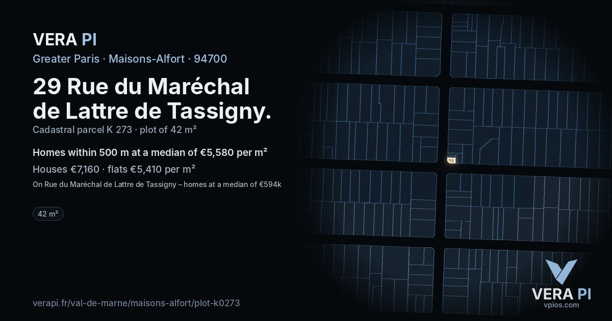 29 Rue du Maréchal de Lattre de Tassigny, Maisons-Alfort at night – the plot lit, the parcels around coloured by the prices near them