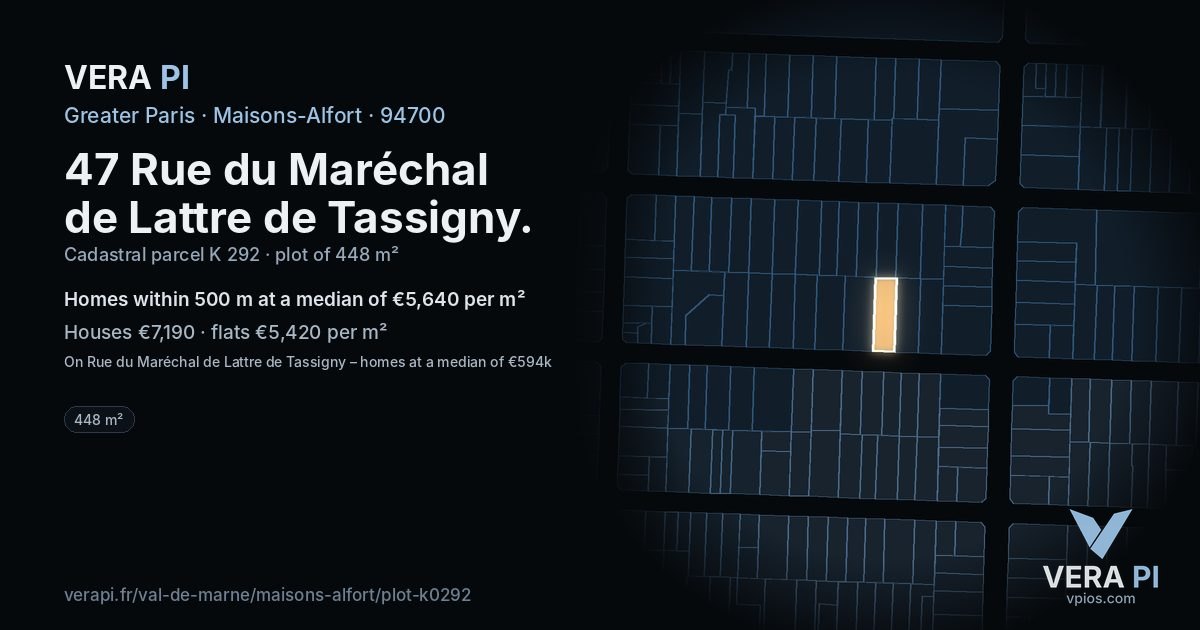 47 Rue du Maréchal de Lattre de Tassigny, Maisons-Alfort at night – the plot lit, the parcels around coloured by the prices near them