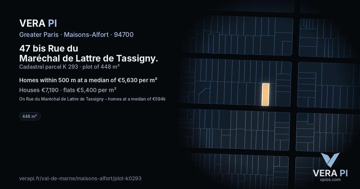 47 bis Rue du Maréchal de Lattre de Tassigny, Maisons-Alfort at night – the plot lit, the parcels around coloured by the prices near them