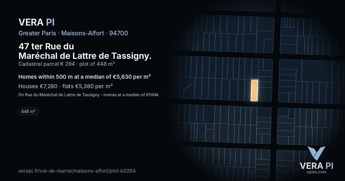 47 ter Rue du Maréchal de Lattre de Tassigny, Maisons-Alfort at night – the plot lit, the parcels around coloured by the prices near them