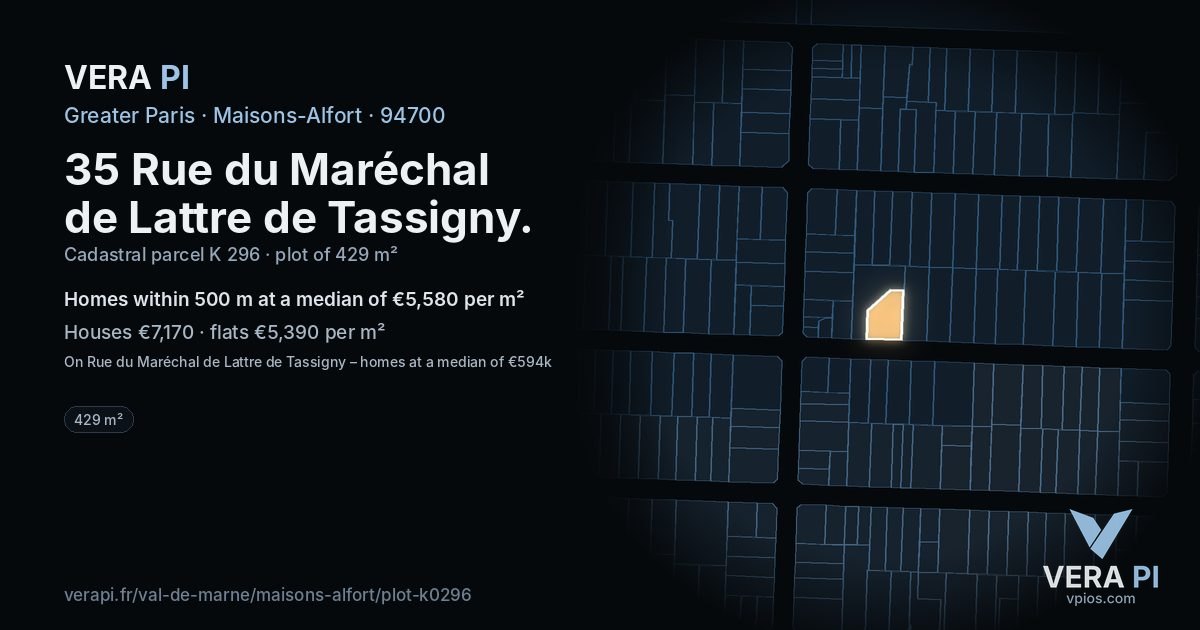 35 Rue du Maréchal de Lattre de Tassigny, Maisons-Alfort at night – the plot lit, the parcels around coloured by the prices near them
