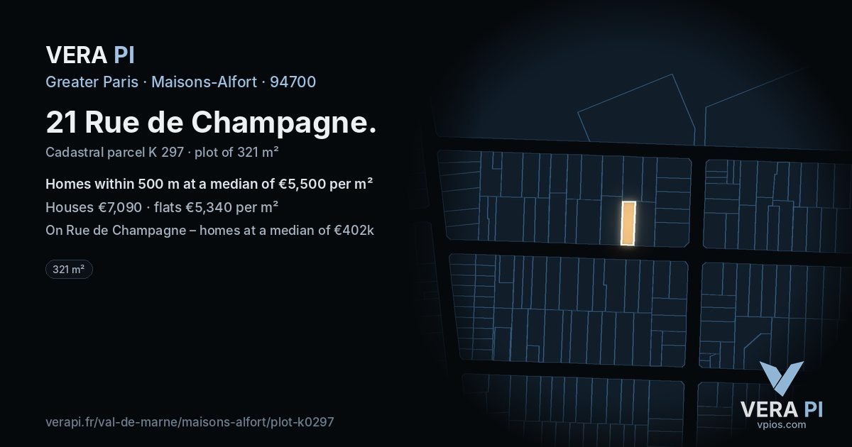 21 Rue de Champagne, Maisons-Alfort at night – the plot lit, the parcels around coloured by the prices near them