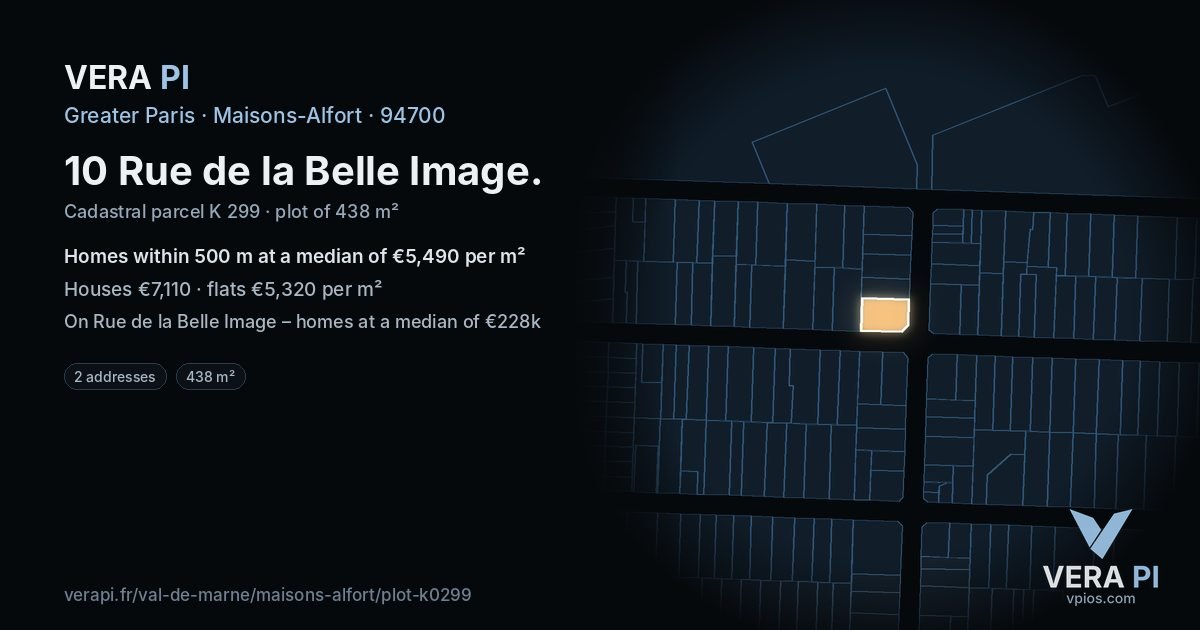10 Rue de la Belle Image, Maisons-Alfort at night – the plot lit, the parcels around coloured by the prices near them