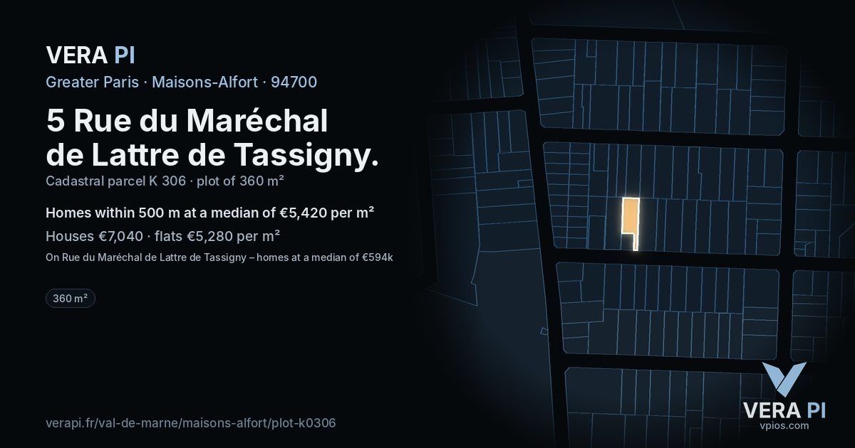 5 Rue du Maréchal de Lattre de Tassigny, Maisons-Alfort at night – the plot lit, the parcels around coloured by the prices near them