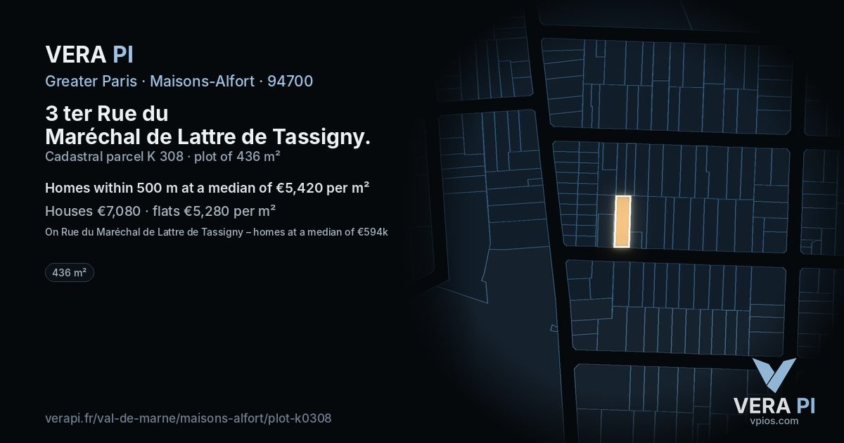 3 ter Rue du Maréchal de Lattre de Tassigny, Maisons-Alfort at night – the plot lit, the parcels around coloured by the prices near them
