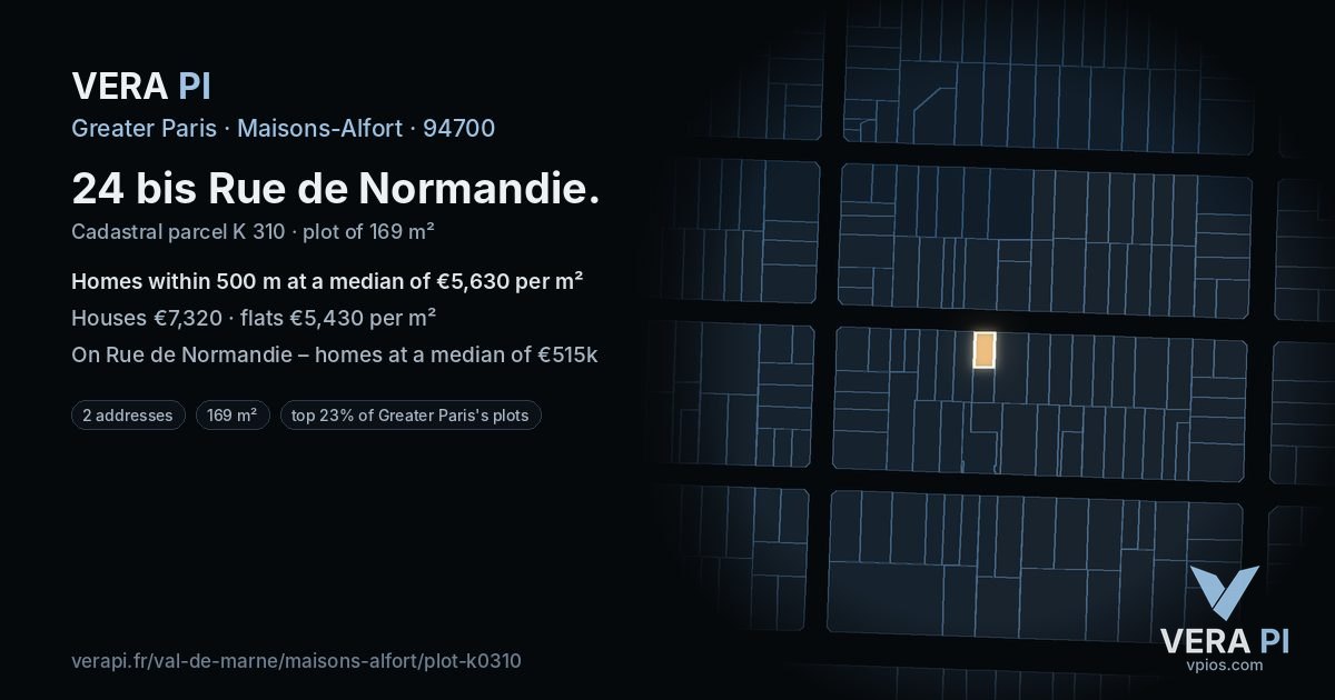 24 bis Rue de Normandie, Maisons-Alfort at night – the plot lit, the parcels around coloured by the prices near them