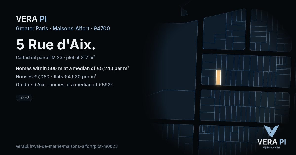 5 Rue d'Aix, Maisons-Alfort at night – the plot lit, the parcels around coloured by the prices near them